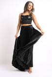 Elastic High Waist A-Line Pleated Satin Maxi Skirt