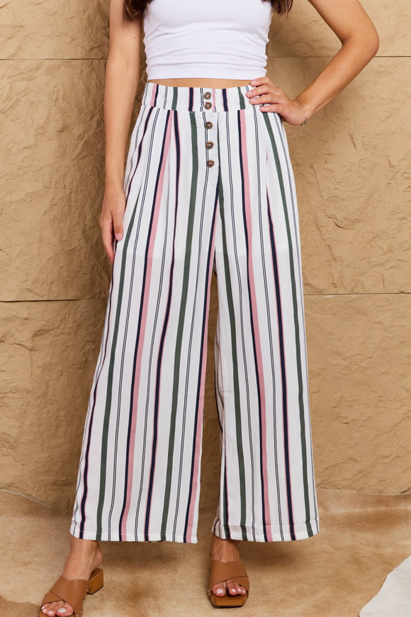 All Eyes On Me Button Front Striped Wide Leg Pants