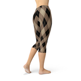 Women's Beige Brown Argyle Capri Leggings