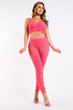 Mesh Contrast Sets Casual Sports Strappy Sleeve Top & Leggings