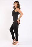 Track Zipper Ruched Jumpsuit Ruffle Dress Bodycon Jumpsuit BLACK