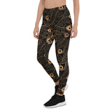 Women's Art Deco Peacock Feather Black Leggings
