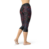 Women's Oriental Black Wolf Capri Leggings