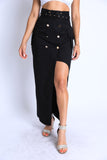 Asymmetric Self Belted Pockets Detailed Maxi Skirt