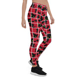 Women's Black Cat Silhouette on Red Leggings