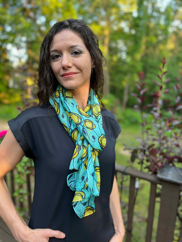Sage and Yellow Tulip Silk Scarf