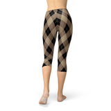 Women's Beige Brown Argyle Capri Leggings