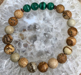 Genuine Malachite & Picture Jasper Stretch Bracelet! Rare Gemstone!