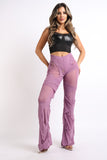Bell Bottom Yoga Layered Mesh Flared Leg Pants Leggings Lavender