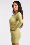 Sexy Cut Out Detailed Long Sleeve Mesh Sheer Dress CHARTREUSE Puce Juniper