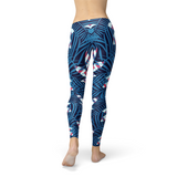 Women's Blue Tropical Leaf Leggings