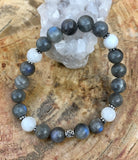 Blue Flash Labradorite & Rainbow Moonstone Stretch Bracelet! Violet Chaos