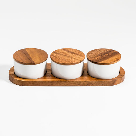 Ceramic Condiment Set on Acacia Wood Base  13