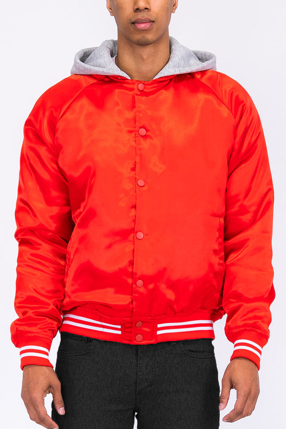 Satin Hooded Varsity Jacket Lime Milo