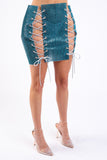 Full Rhinestones 4 Sides Lace Up Mini Skirt