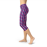 Women's Houndstooth Pink Purple Capri Leggings