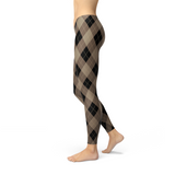 Women's Beige Brown Argyle Leggings