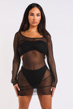 Sexy Cut Out Detailed Long Sleeve Mesh Sheer Dress BLACK Puce Juniper