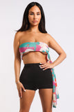 Multiway Retro Paisley Printed Crop Halter Wrap Top Puce Juniper
