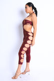 Glittery Cutout Halter Neck Keyhole Sexy Party Jumpsuit FUCHSIA/GOLD Puce Juniper