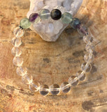 Rainbow Fluorite & Crystal Quartz Stretch Bracelet! Natural Gemstones! Violet Chaos