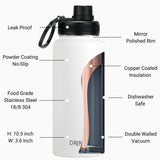 DRINCO® 32oz Stainless Steel Water Bottle (3 lids) - Artic White
