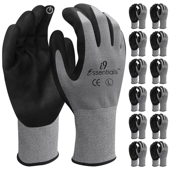 12 Pair Micro Foam Nitrile Work Gloves | Touch Screen | Grey | L