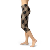 Women's Beige Brown Argyle Capri Leggings