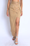 Asymmetric Self Belted Pockets Detailed Maxi Skirt