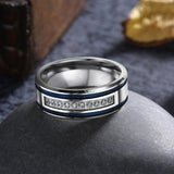 Men's Stainless Steel CZ Blue Stripes Ring Lavender Birch
