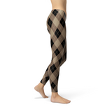 Women's Beige Brown Argyle Leggings