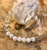Rainbow Moonstone & Crystal Quartz Stretch Bracelet! Genuine Crystals! Violet Chaos