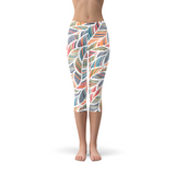 Women's Colorful Feather Fern Capri Leggings
