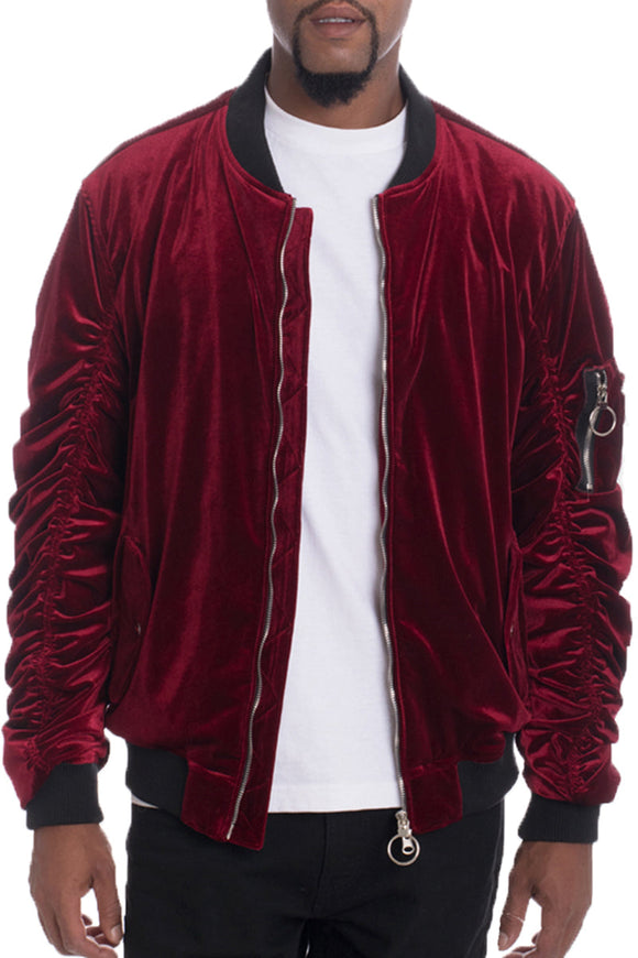 Velour Scrunched Bomber Jacket Lime Milo
