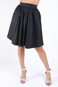 Casual Elastic High Waist Pleated Midi Flare Skirt