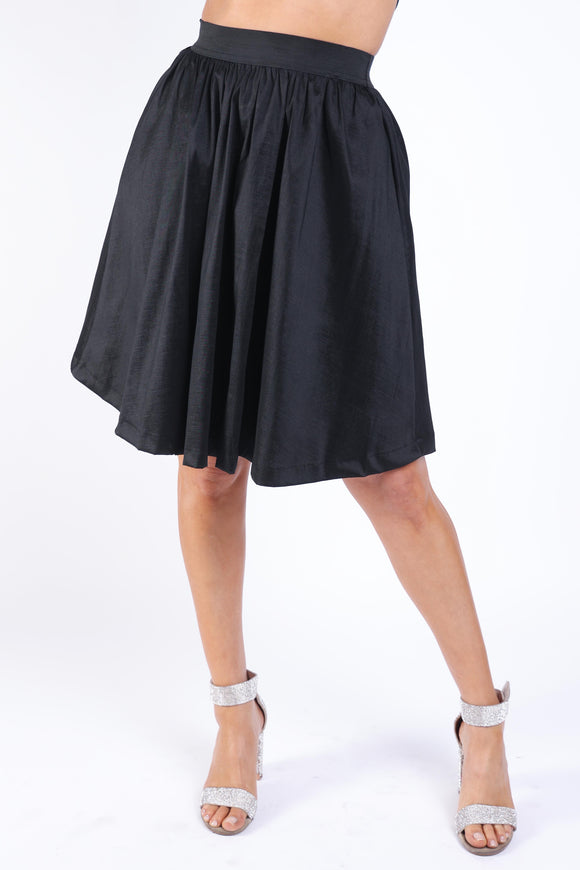 Casual Elastic High Waist Pleated Midi Flare Skirt