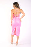 Matte PU Strap Midi Dress with Open Back for Club & Party PINK Puce Juniper