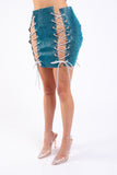 Full Rhinestones 4 Sides Lace Up Mini Skirt