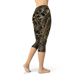 Women's Koi Fish Black Capri Leggings