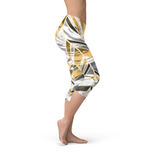 Women's White Marble w/ Black Gold Lines Capri Leggings