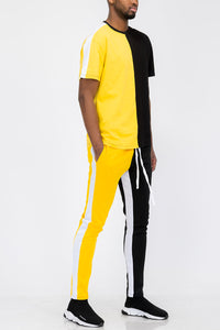 Two Way Split T-shirt & Track Pants Set Lime Milo