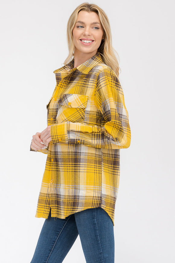 Oversize Boyfriend Plaid Checkered Flannel Lime Milo