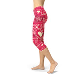 Women's Love Hearts Red Capri Leggings