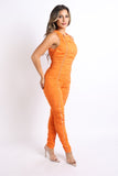Track Zipper Ruched Jumpsuit Ruffle Dress Bodycon Jumpsuit ORANGE