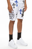 Bejewelled Chrome Skull Shorts