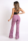 Bell Bottom Yoga Layered Mesh Flared Leg Pants Leggings Lavender
