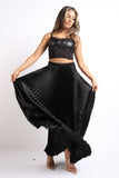 Elastic High Waist A-Line Pleated Satin Maxi Skirt