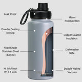 DRINCO® 32oz Stainless Steel Water Bottle (3 lids) - Asphalt Gray