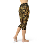 Women's Golden Ornament Owl Capri Leggings
