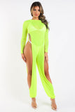 Sexy Mesh Cover Up Jumpsuit Summer Bodycon Beachwear NEON YELLOW Puce Juniper